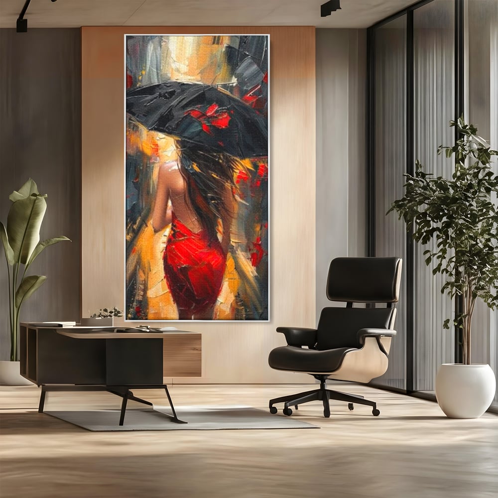 Tablou Canvas Premium LuxCanva® G1034, Pasi prin Furtuna ,  Ploaie, Oras, Feminitate, Pasiune, Modernitate, Par, Lung, Living, Dormitor, Culori vibrante