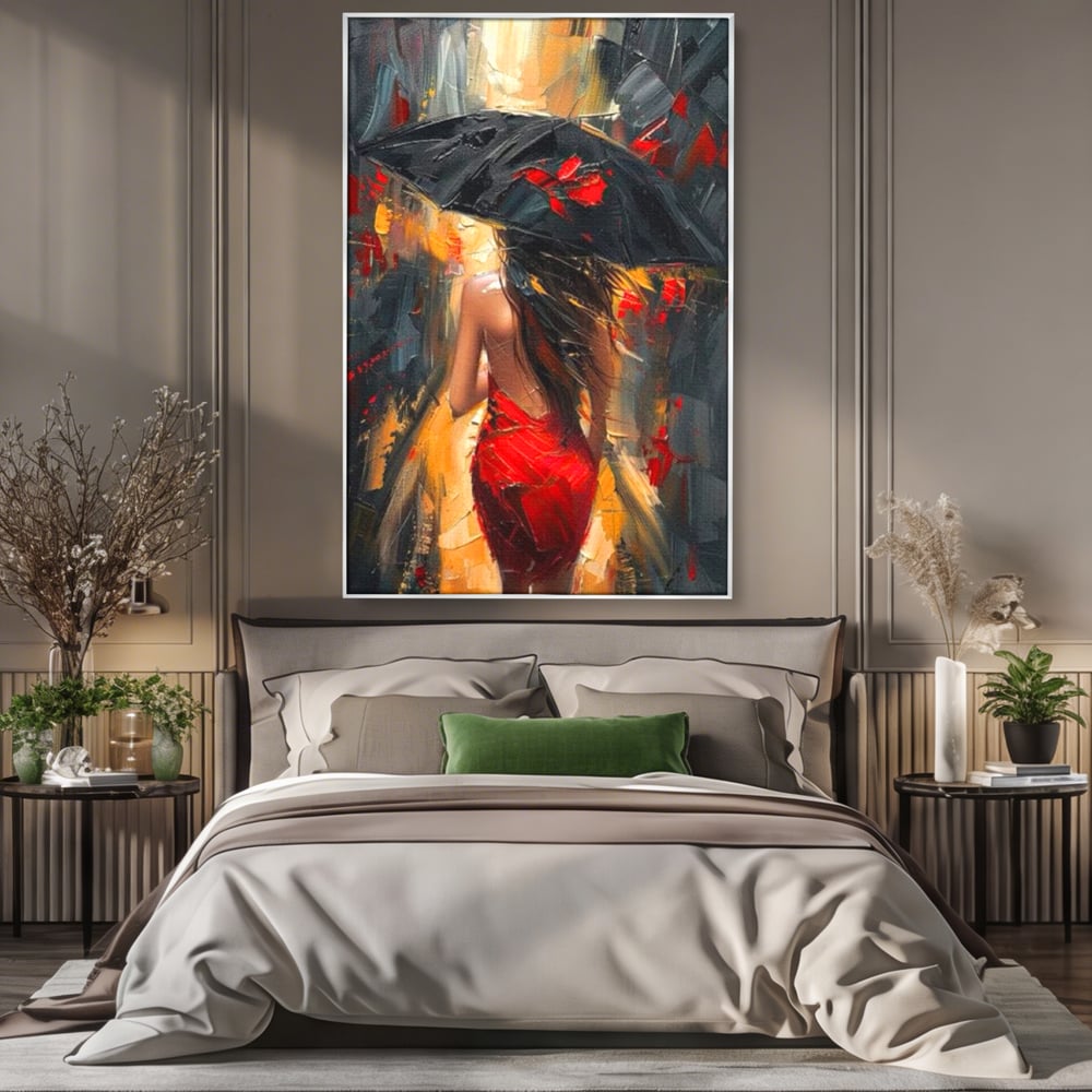 Tablou Canvas Premium LuxCanva® G1034, Pasi prin Furtuna ,  Ploaie, Oras, Feminitate, Pasiune, Modernitate, Par, Lung, Living, Dormitor, Culori vibrante