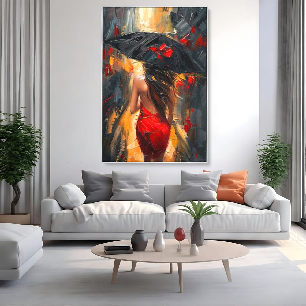 Tablou Canvas Premium LuxCanva® G1034, Pasi prin Furtuna ,  Ploaie, Oras, Feminitate, Pasiune, Modernitate, Par, Lung, Living, Dormitor, Culori vibrante
