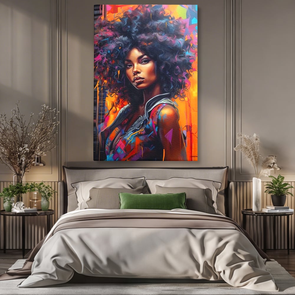Leinwandbilder Leinwand Premium LuxCanva® G1035, Spirit Rebel , Urban, Afro, Elektrisch, Unabhängigkeit, Kontrast, Schönheit, Wohnen, Schlafzimmer, Lebendige Farben