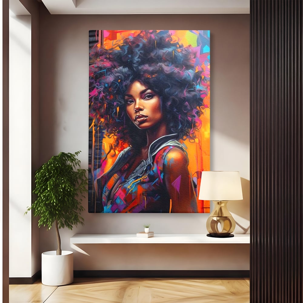 Leinwandbilder Leinwand Premium LuxCanva® G1035, Spirit Rebel , Urban, Afro, Elektrisch, Unabhängigkeit, Kontrast, Schönheit, Wohnen, Schlafzimmer, Lebendige Farben