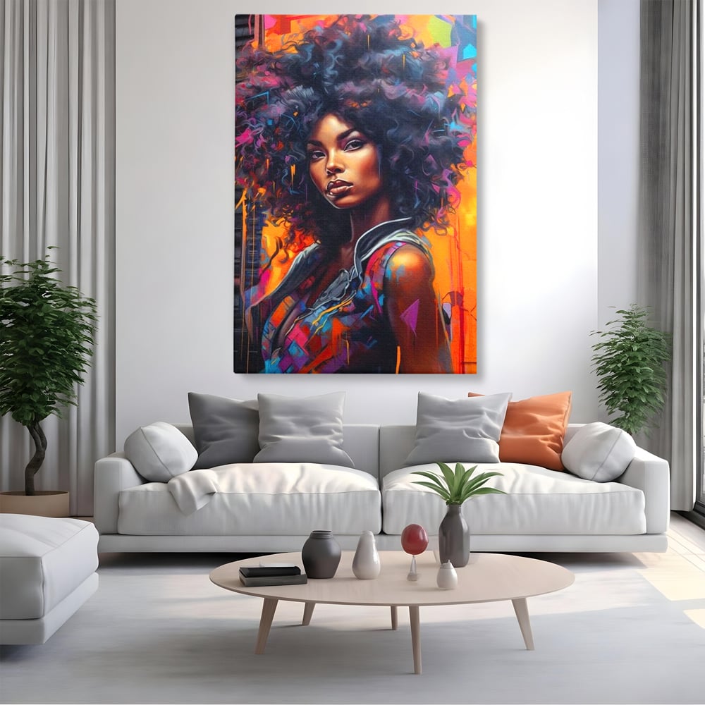 Leinwandbilder Leinwand Premium LuxCanva® G1035, Spirit Rebel , Urban, Afro, Elektrisch, Unabhängigkeit, Kontrast, Schönheit, Wohnen, Schlafzimmer, Lebendige Farben
