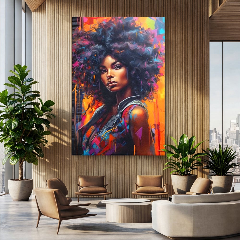 Leinwandbilder Leinwand Premium LuxCanva® G1035, Spirit Rebel , Urban, Afro, Elektrisch, Unabhängigkeit, Kontrast, Schönheit, Wohnen, Schlafzimmer, Lebendige Farben