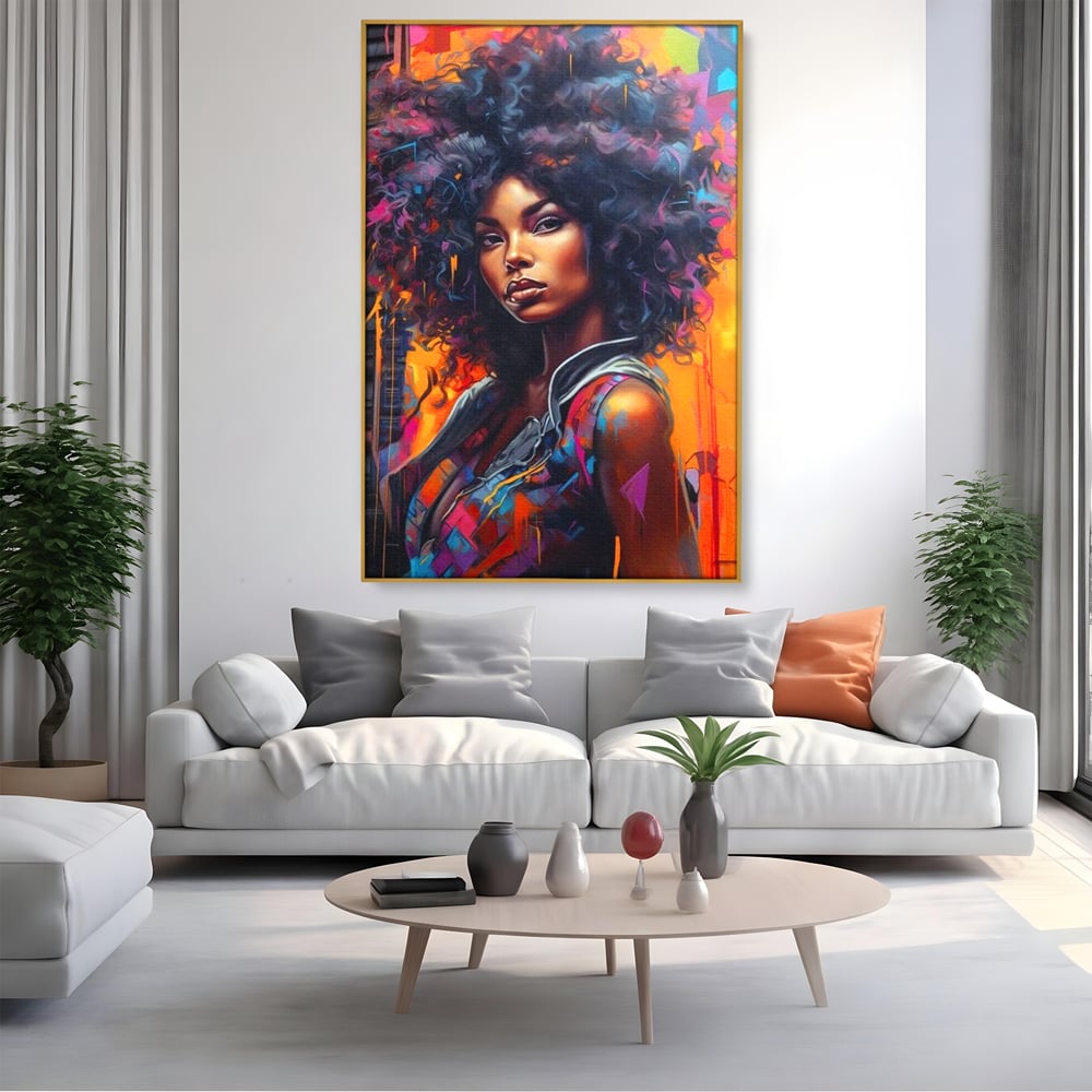 Leinwandbilder Leinwand Premium LuxCanva® G1035, Spirit Rebel , Urban, Afro, Elektrisch, Unabhängigkeit, Kontrast, Schönheit, Wohnen, Schlafzimmer, Lebendige Farben