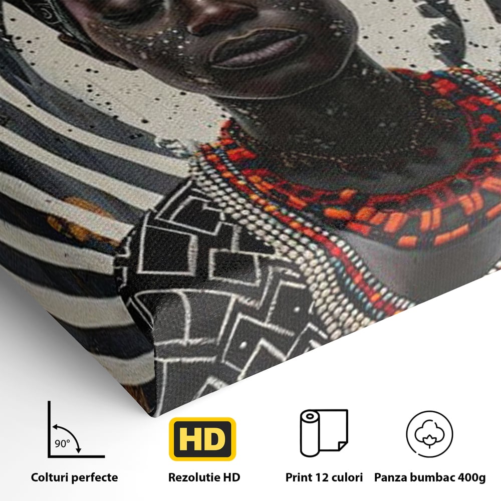 Tablou Canvas Premium LuxCanva® G1036, Regina Timpului , Ancestral, Spirala, Africa, Tribal, Geometrie, Turban, Living, Dormitor, Culori vibrante