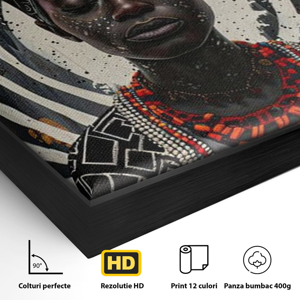 Tablou Canvas Premium LuxCanva® G1036, Regina Timpului , Ancestral, Spirala, Africa, Tribal, Geometrie, Turban, Living, Dormitor, Culori vibrante