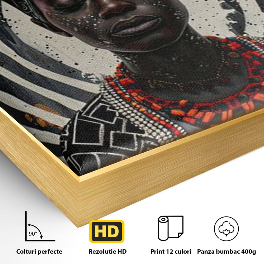 Tablou Canvas Premium LuxCanva® G1036, Regina Timpului , Ancestral, Spirala, Africa, Tribal, Geometrie, Turban, Living, Dormitor, Culori vibrante