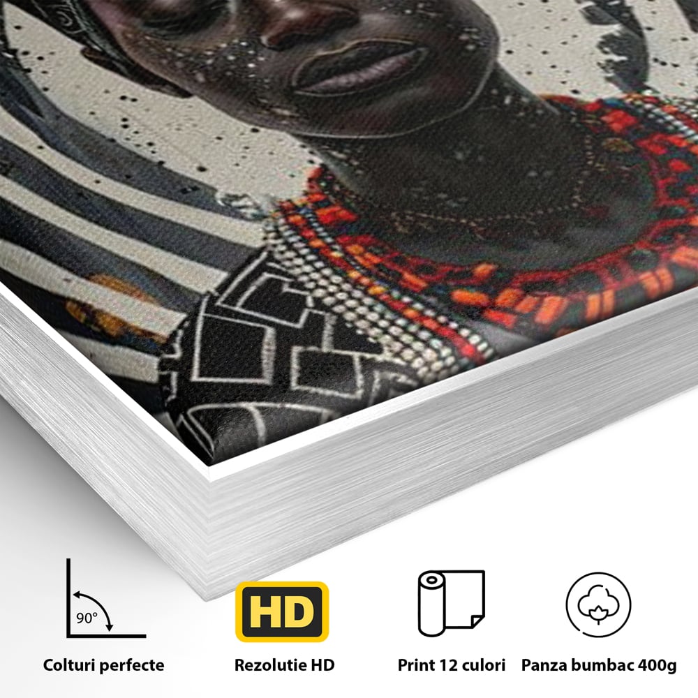 Tablou Canvas Premium LuxCanva® G1036, Regina Timpului , Ancestral, Spirala, Africa, Tribal, Geometrie, Turban, Living, Dormitor, Culori vibrante