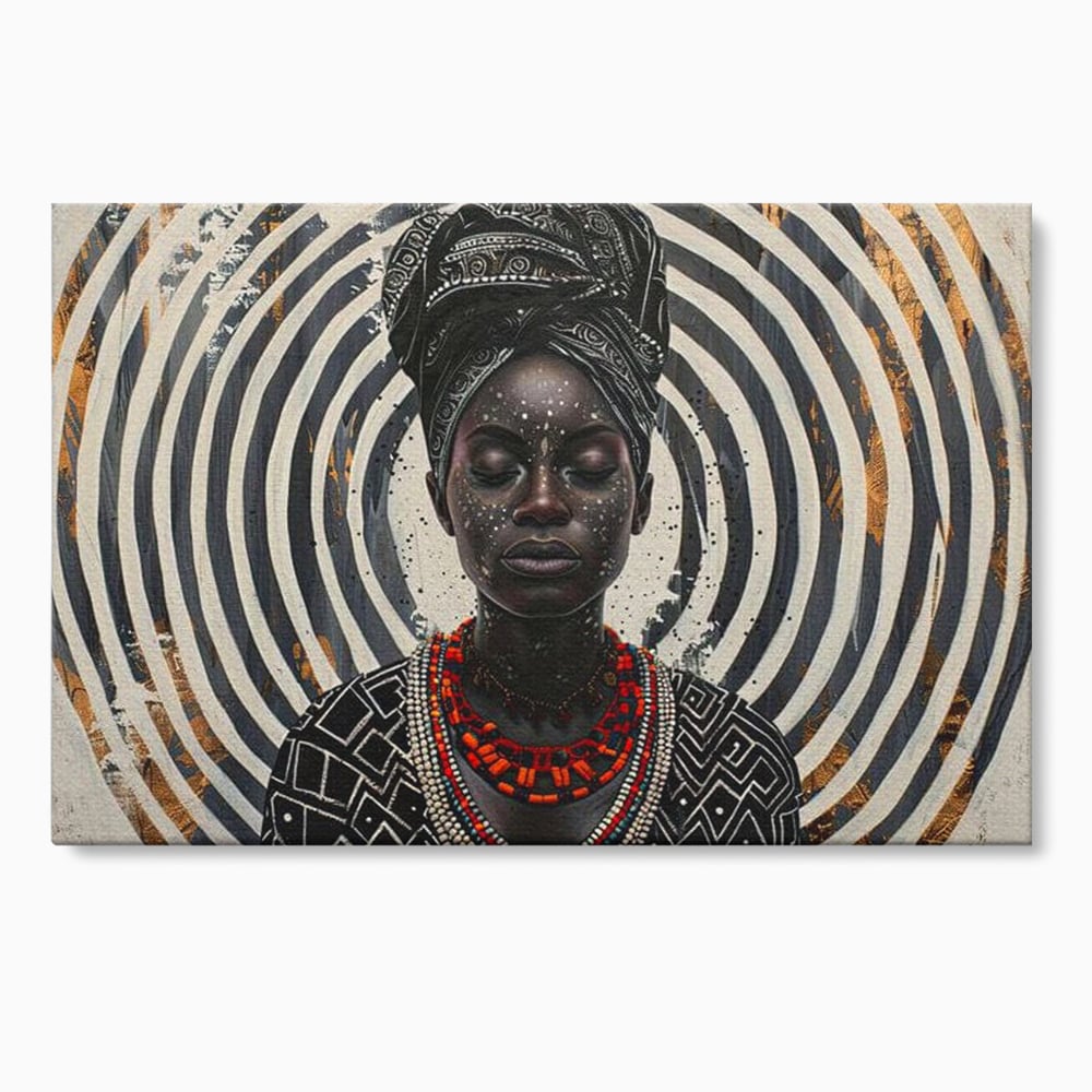 Tablou Canvas Premium LuxCanva® G1036, Regina Timpului , Ancestral, Spirala, Africa, Tribal, Geometrie, Turban, Living, Dormitor, Culori vibrante