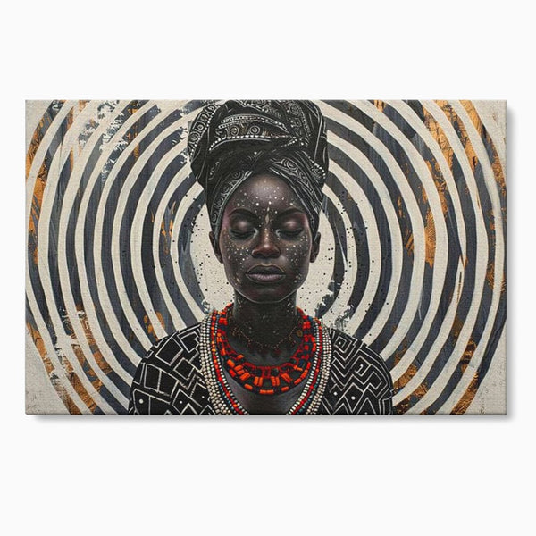 Tablou Canvas Premium LuxCanva® G1036, Regina Timpului , Ancestral, Spirala, Africa, Tribal, Geometrie, Turban, Living, Dormitor, Culori vibrante