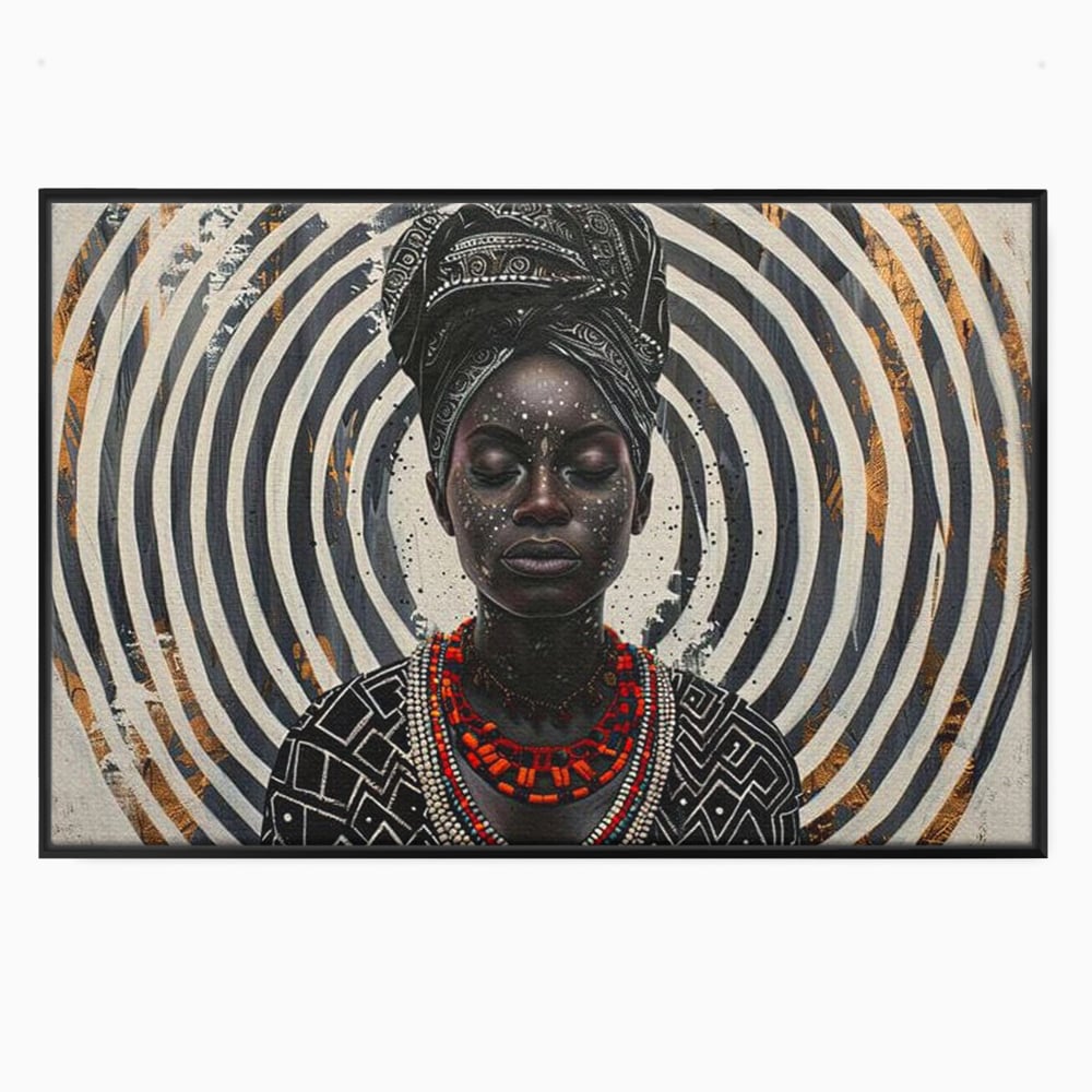 Tablou Canvas Premium LuxCanva® G1036, Regina Timpului , Ancestral, Spirala, Africa, Tribal, Geometrie, Turban, Living, Dormitor, Culori vibrante