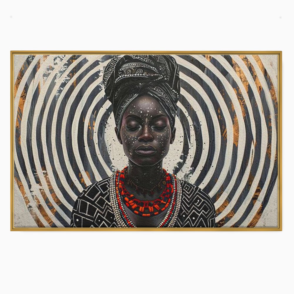 Tablou Canvas Premium LuxCanva® G1036, Regina Timpului , Ancestral, Spirala, Africa, Tribal, Geometrie, Turban, Living, Dormitor, Culori vibrante