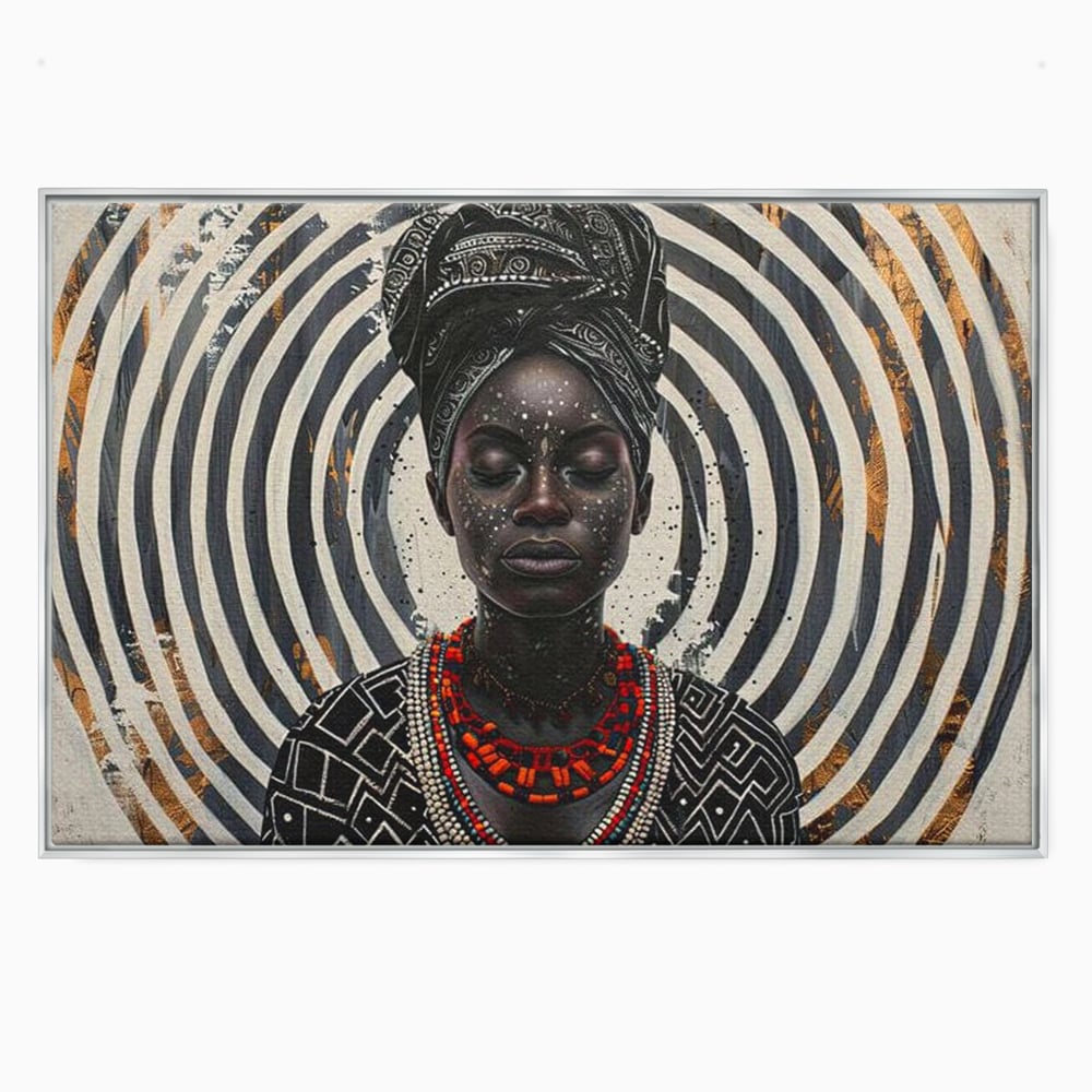 Tablou Canvas Premium LuxCanva® G1036, Regina Timpului , Ancestral, Spirala, Africa, Tribal, Geometrie, Turban, Living, Dormitor, Culori vibrante