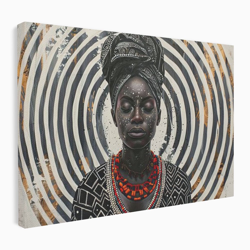 Tablou Canvas Premium LuxCanva® G1036, Regina Timpului , Ancestral, Spirala, Africa, Tribal, Geometrie, Turban, Living, Dormitor, Culori vibrante