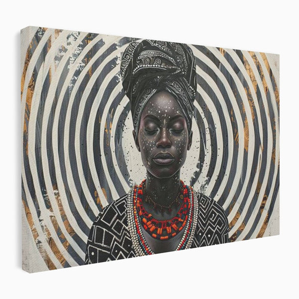 Tablou Canvas Premium LuxCanva® G1036, Regina Timpului , Ancestral, Spirala, Africa, Tribal, Geometrie, Turban, Living, Dormitor, Culori vibrante