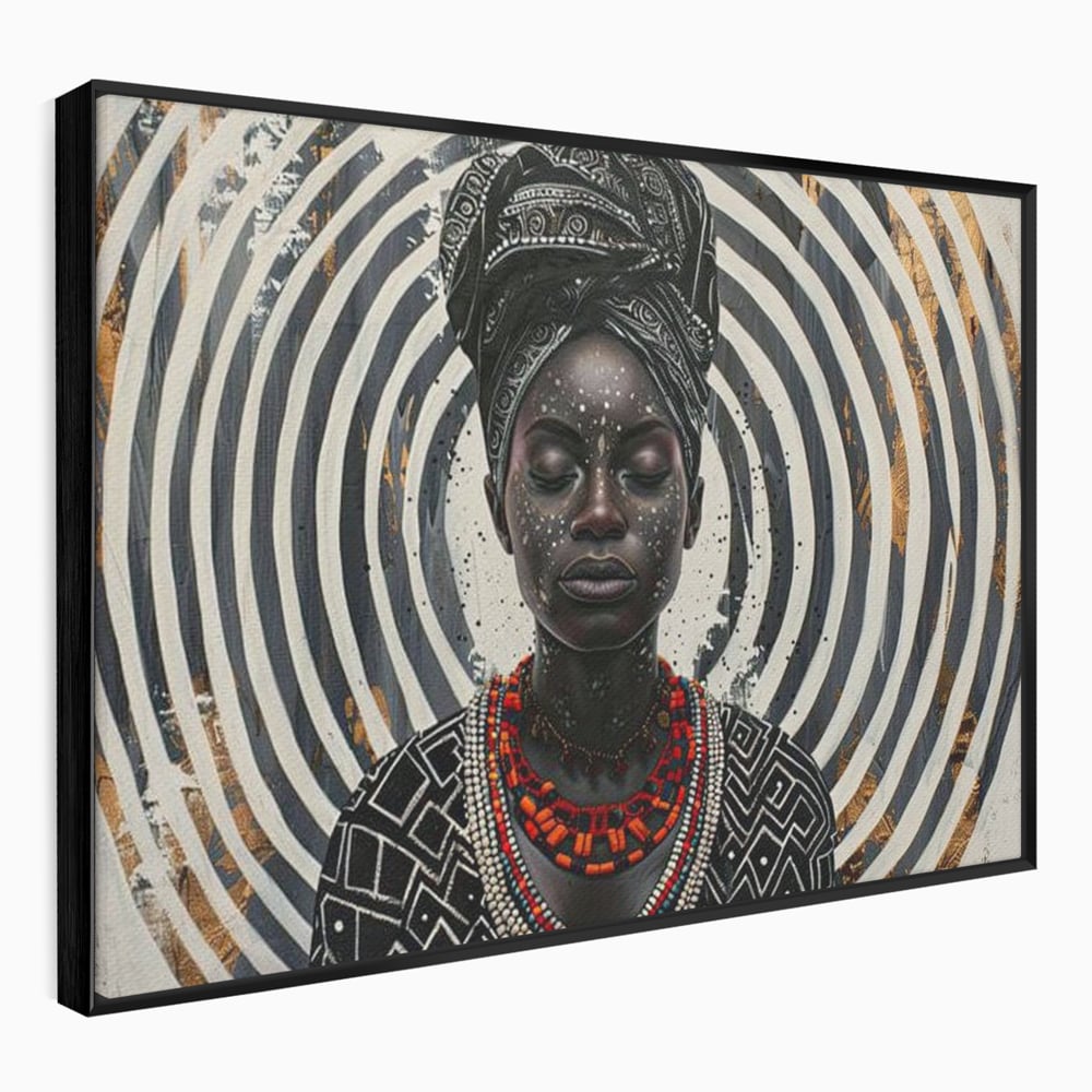 Tablou Canvas Premium LuxCanva® G1036, Regina Timpului , Ancestral, Spirala, Africa, Tribal, Geometrie, Turban, Living, Dormitor, Culori vibrante