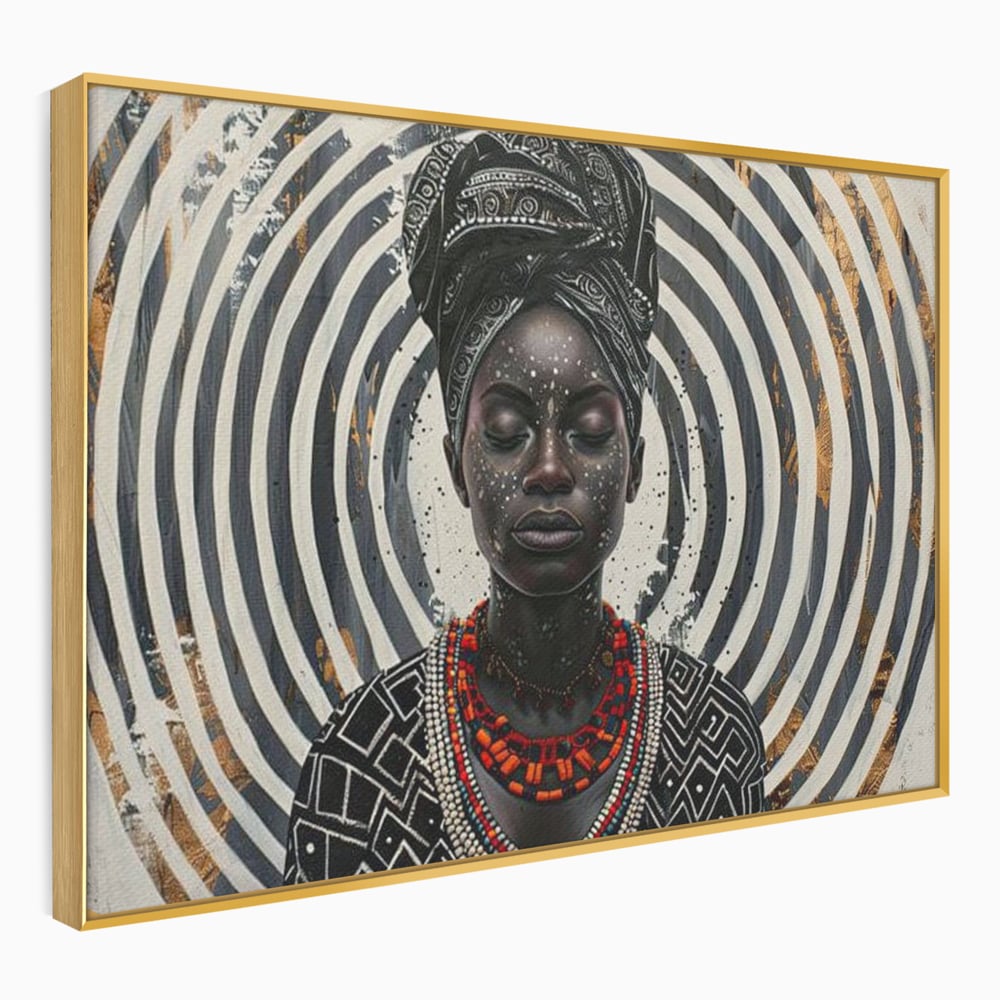 Tablou Canvas Premium LuxCanva® G1036, Regina Timpului , Ancestral, Spirala, Africa, Tribal, Geometrie, Turban, Living, Dormitor, Culori vibrante