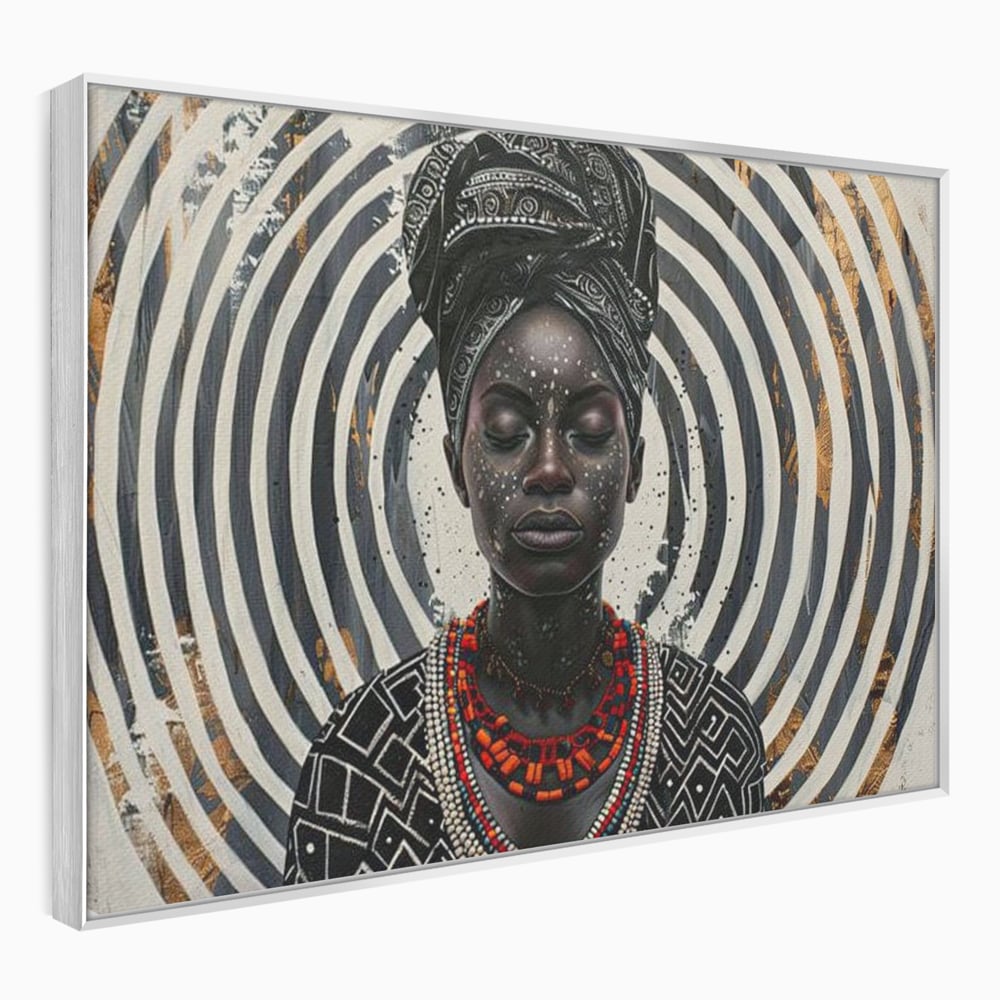 Tablou Canvas Premium LuxCanva® G1036, Regina Timpului , Ancestral, Spirala, Africa, Tribal, Geometrie, Turban, Living, Dormitor, Culori vibrante