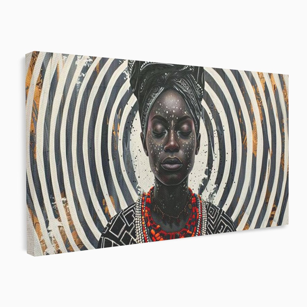 Tablou Canvas Premium LuxCanva® G1036, Regina Timpului , Ancestral, Spirala, Africa, Tribal, Geometrie, Turban, Living, Dormitor, Culori vibrante