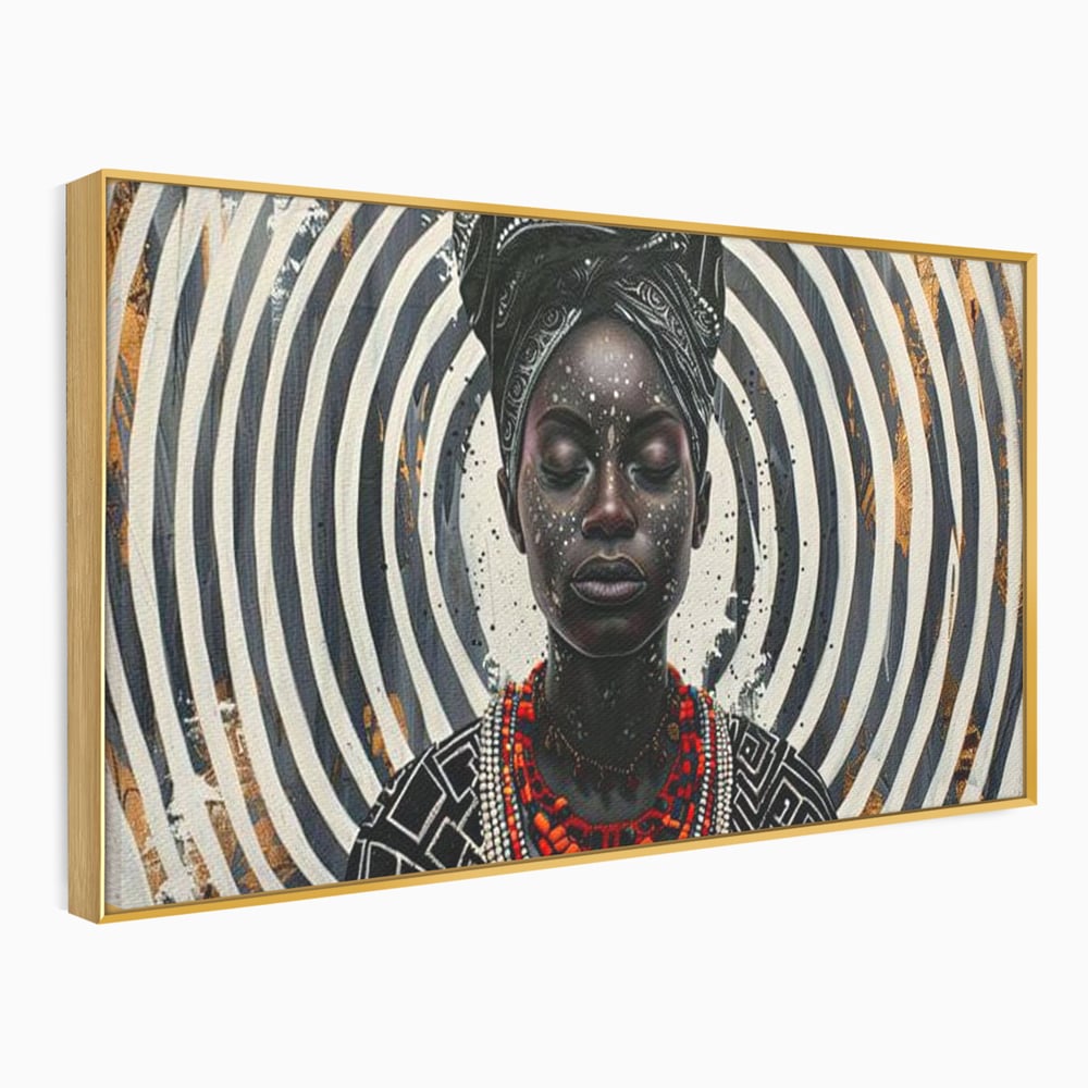 Tablou Canvas Premium LuxCanva® G1036, Regina Timpului , Ancestral, Spirala, Africa, Tribal, Geometrie, Turban, Living, Dormitor, Culori vibrante