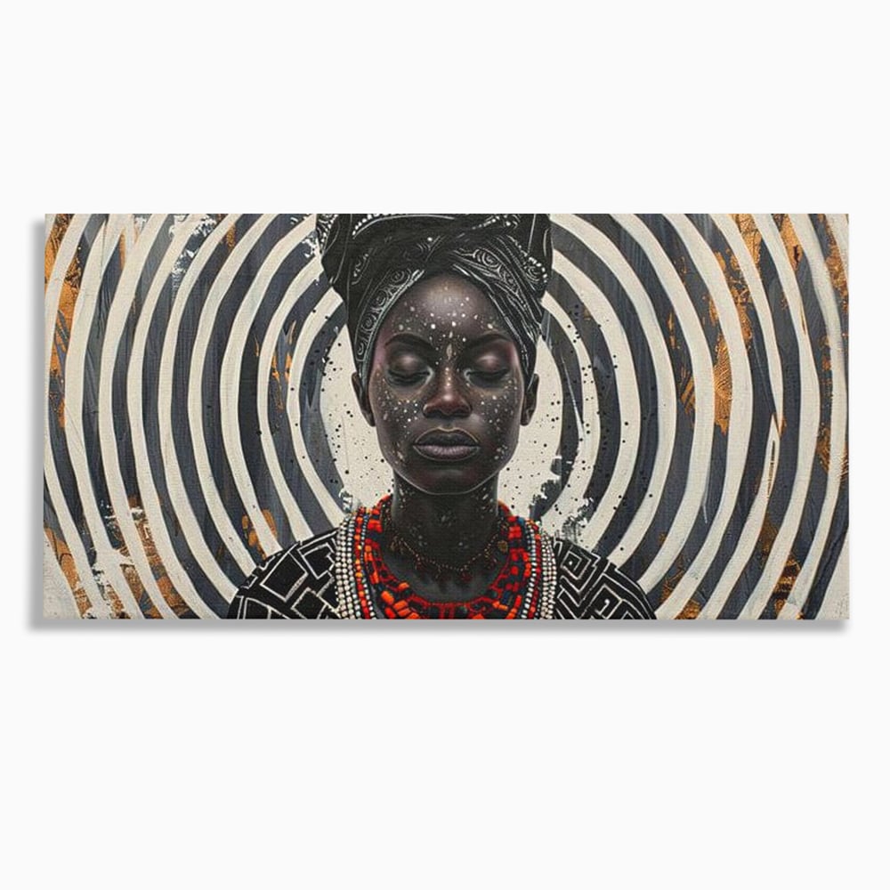 Tablou Canvas Premium LuxCanva® G1036, Regina Timpului , Ancestral, Spirala, Africa, Tribal, Geometrie, Turban, Living, Dormitor, Culori vibrante