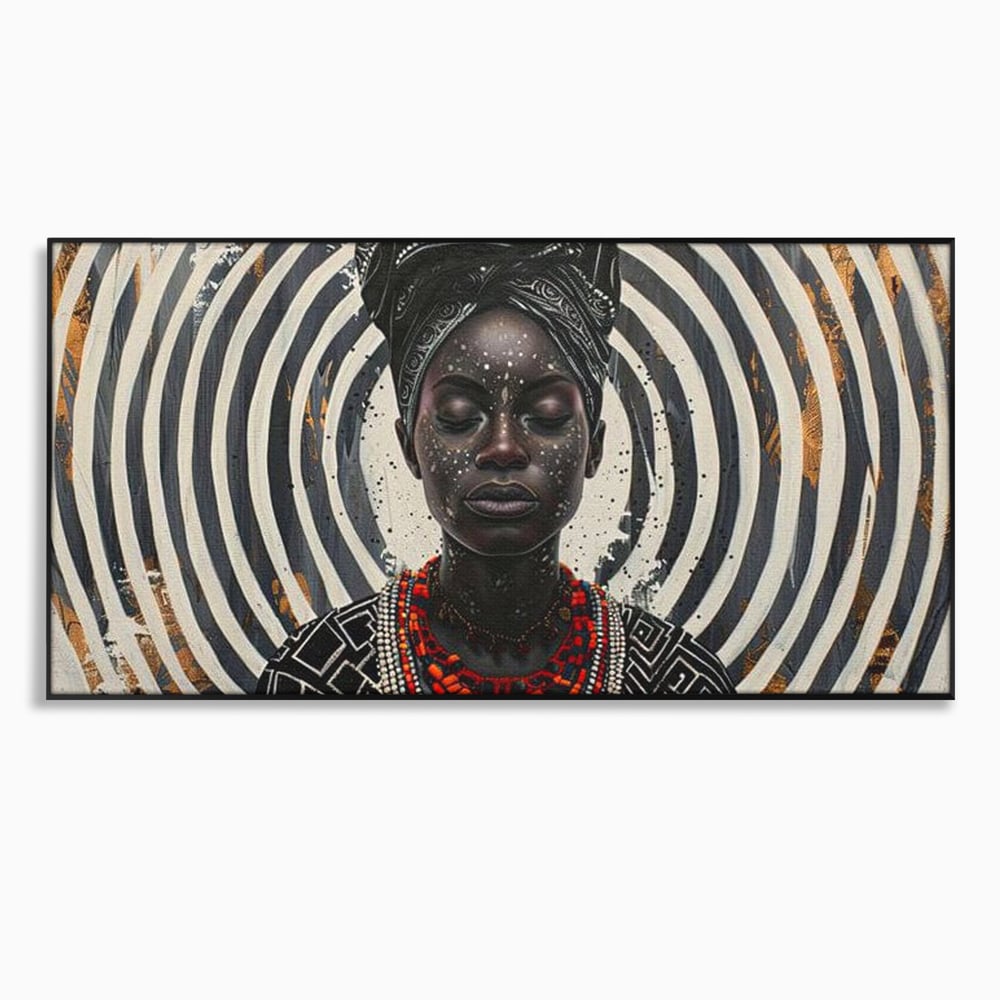 Tablou Canvas Premium LuxCanva® G1036, Regina Timpului , Ancestral, Spirala, Africa, Tribal, Geometrie, Turban, Living, Dormitor, Culori vibrante