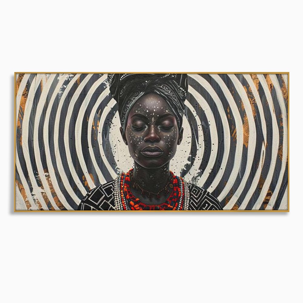 Tablou Canvas Premium LuxCanva® G1036, Regina Timpului , Ancestral, Spirala, Africa, Tribal, Geometrie, Turban, Living, Dormitor, Culori vibrante