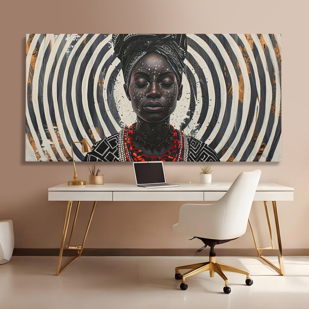 Tablou Canvas Premium LuxCanva® G1036, Regina Timpului , Ancestral, Spirala, Africa, Tribal, Geometrie, Turban, Living, Dormitor, Culori vibrante