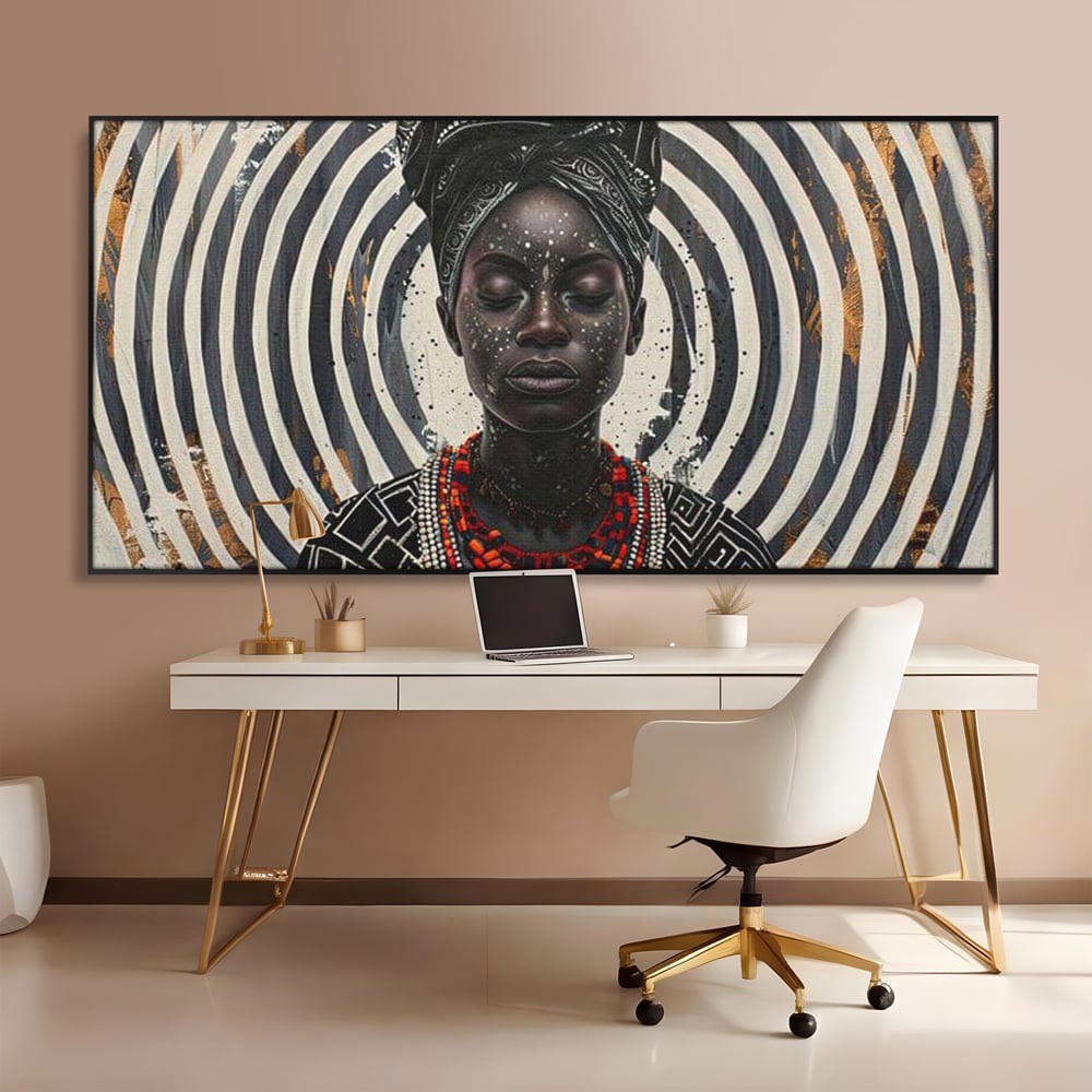 Tablou Canvas Premium LuxCanva® G1036, Regina Timpului , Ancestral, Spirala, Africa, Tribal, Geometrie, Turban, Living, Dormitor, Culori vibrante