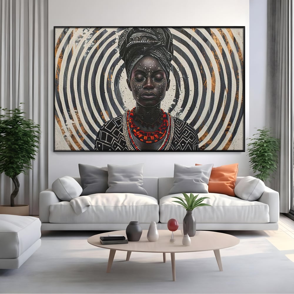 Tablou Canvas Premium LuxCanva® G1036, Regina Timpului , Ancestral, Spirala, Africa, Tribal, Geometrie, Turban, Living, Dormitor, Culori vibrante