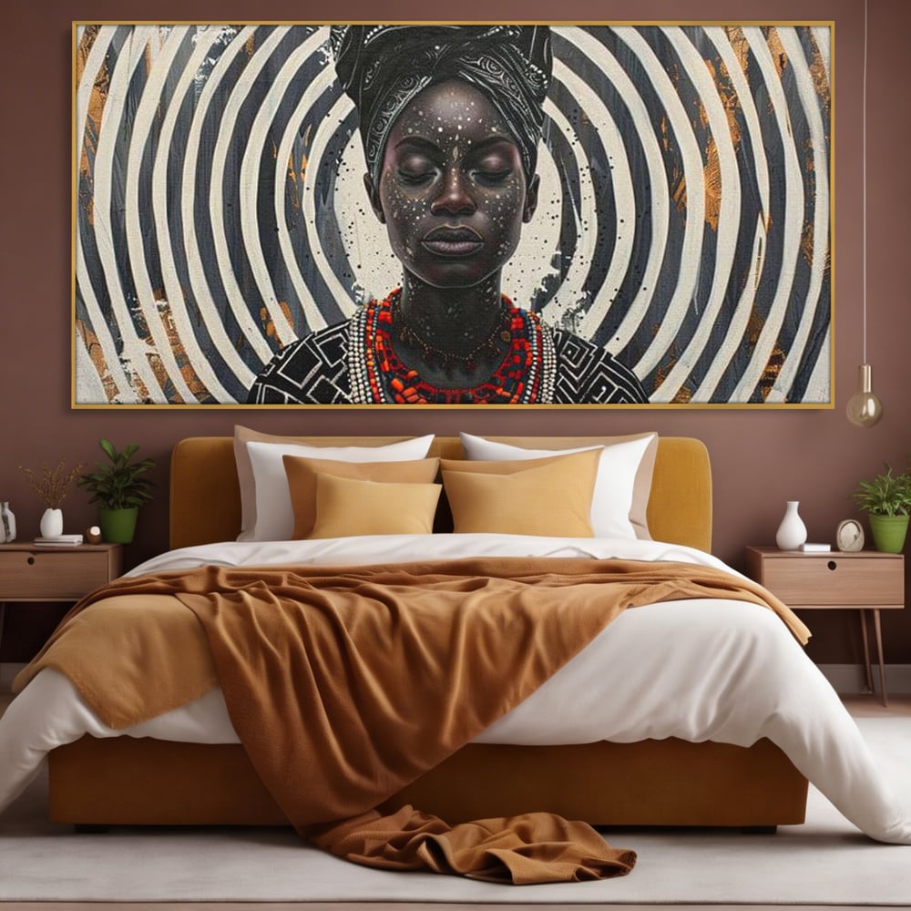 Tablou Canvas Premium LuxCanva® G1036, Regina Timpului , Ancestral, Spirala, Africa, Tribal, Geometrie, Turban, Living, Dormitor, Culori vibrante