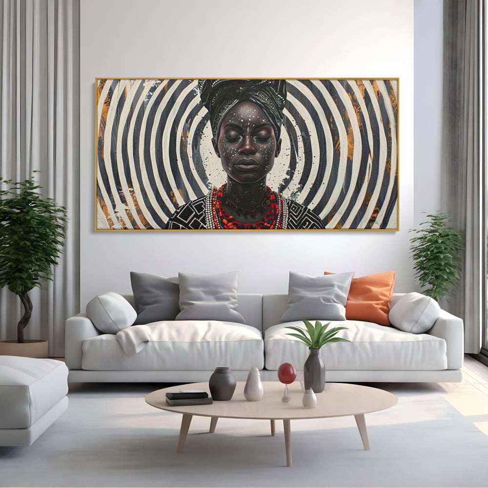 Tablou Canvas Premium LuxCanva® G1036, Regina Timpului , Ancestral, Spirala, Africa, Tribal, Geometrie, Turban, Living, Dormitor, Culori vibrante