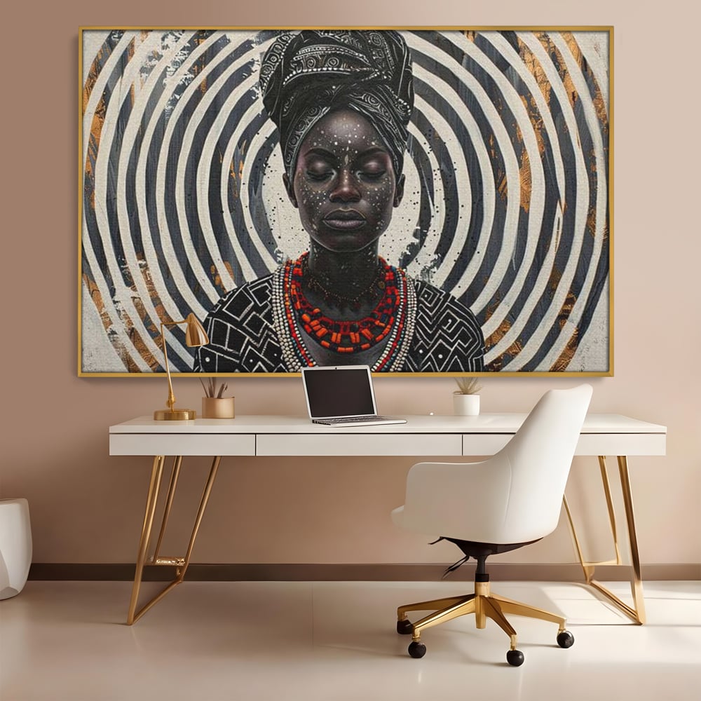 Tablou Canvas Premium LuxCanva® G1036, Regina Timpului , Ancestral, Spirala, Africa, Tribal, Geometrie, Turban, Living, Dormitor, Culori vibrante