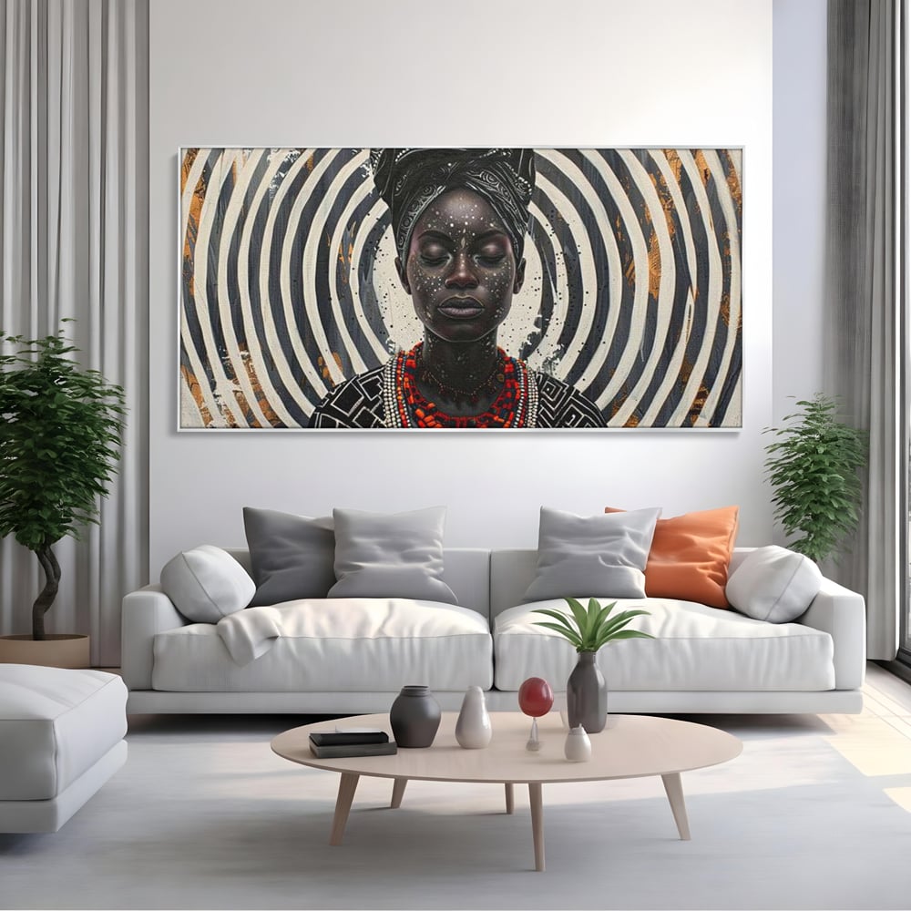 Tablou Canvas Premium LuxCanva® G1036, Regina Timpului , Ancestral, Spirala, Africa, Tribal, Geometrie, Turban, Living, Dormitor, Culori vibrante