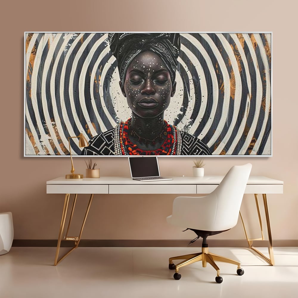 Tablou Canvas Premium LuxCanva® G1036, Regina Timpului , Ancestral, Spirala, Africa, Tribal, Geometrie, Turban, Living, Dormitor, Culori vibrante