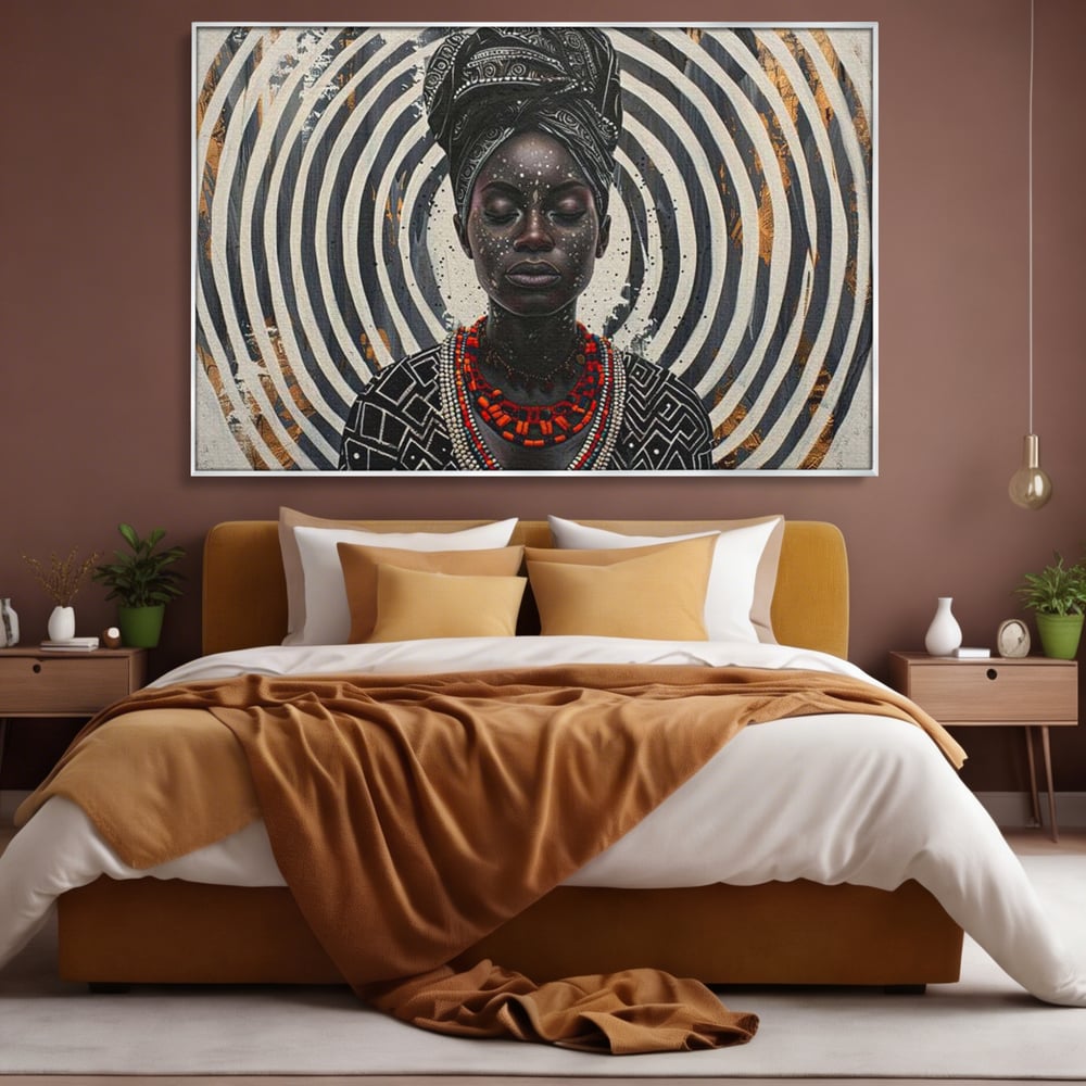Tablou Canvas Premium LuxCanva® G1036, Regina Timpului , Ancestral, Spirala, Africa, Tribal, Geometrie, Turban, Living, Dormitor, Culori vibrante