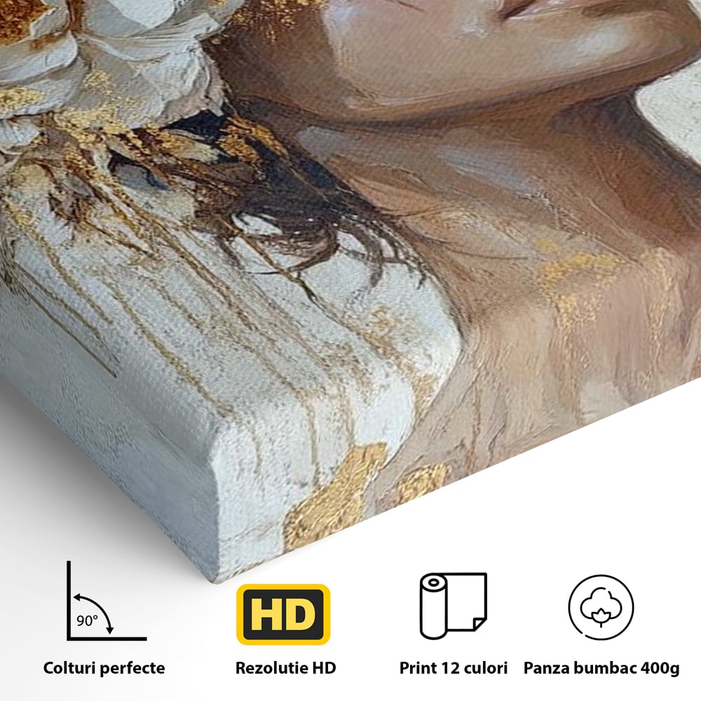 Leinwand Leinwand Wandkunst Premium LuxCanva® G1037, Essenz Angelika, Anmut, Geist, Gelassenheit, Schönheit, Göttlich, Weiß, Gold, Essenz, Wohnen, Schlafzimmer