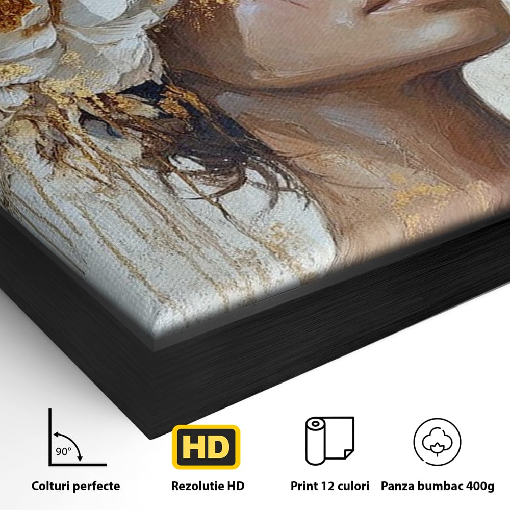 Leinwand Leinwand Wandkunst Premium LuxCanva® G1037, Essenz Angelika, Anmut, Geist, Gelassenheit, Schönheit, Göttlich, Weiß, Gold, Essenz, Wohnen, Schlafzimmer