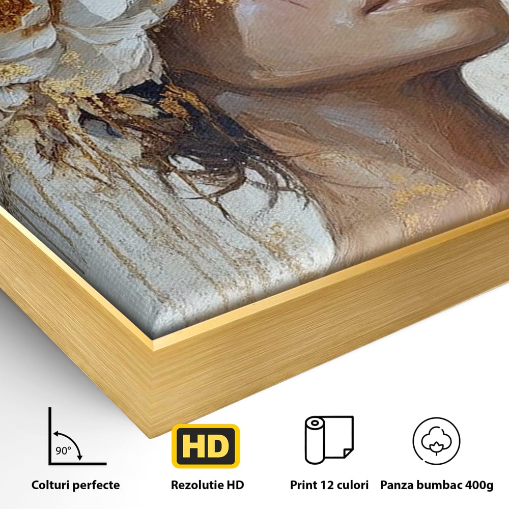 Leinwand Leinwand Wandkunst Premium LuxCanva® G1037, Essenz Angelika, Anmut, Geist, Gelassenheit, Schönheit, Göttlich, Weiß, Gold, Essenz, Wohnen, Schlafzimmer
