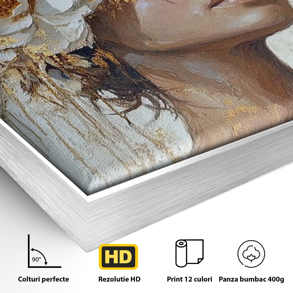 Leinwand Leinwand Wandkunst Premium LuxCanva® G1037, Essenz Angelika, Anmut, Geist, Gelassenheit, Schönheit, Göttlich, Weiß, Gold, Essenz, Wohnen, Schlafzimmer