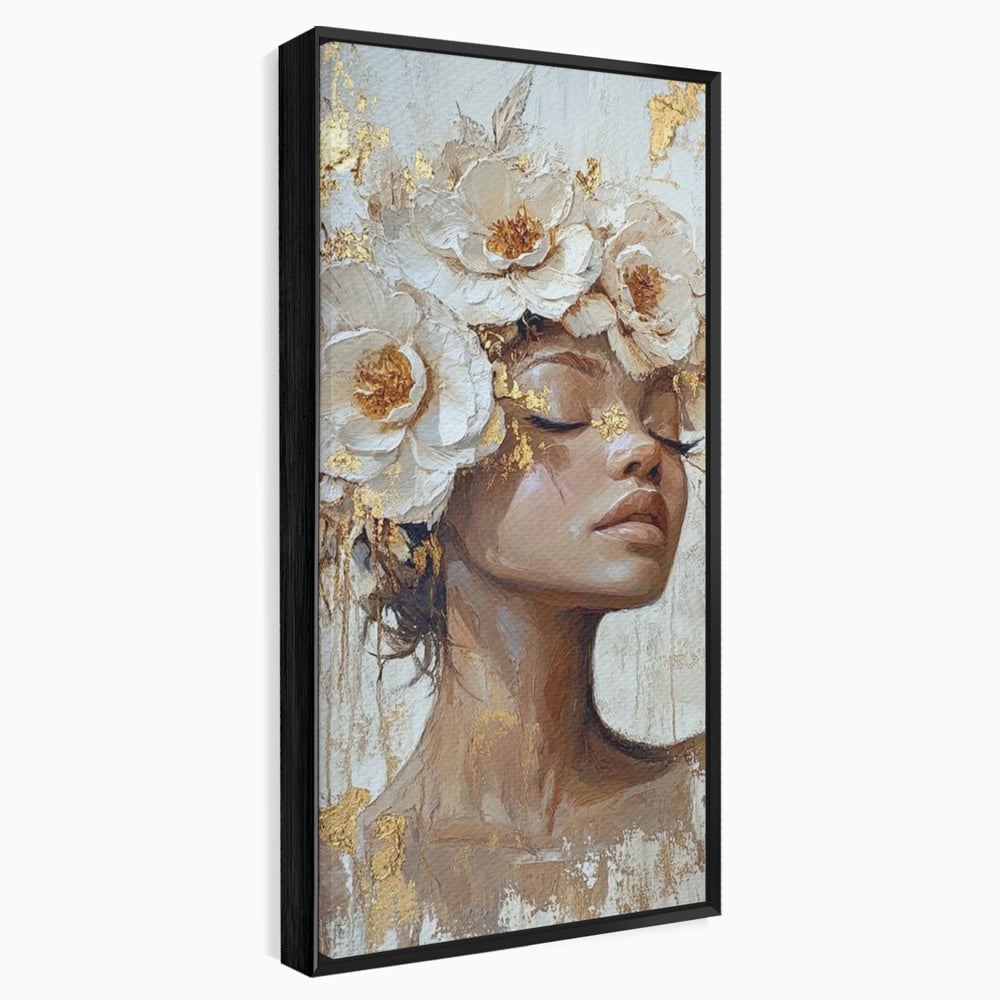Leinwand Leinwand Wandkunst Premium LuxCanva® G1037, Essenz Angelika, Anmut, Geist, Gelassenheit, Schönheit, Göttlich, Weiß, Gold, Essenz, Wohnen, Schlafzimmer