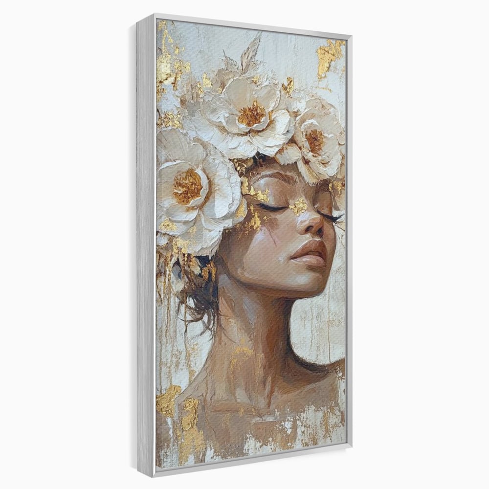 Leinwand Leinwand Wandkunst Premium LuxCanva® G1037, Essenz Angelika, Anmut, Geist, Gelassenheit, Schönheit, Göttlich, Weiß, Gold, Essenz, Wohnen, Schlafzimmer