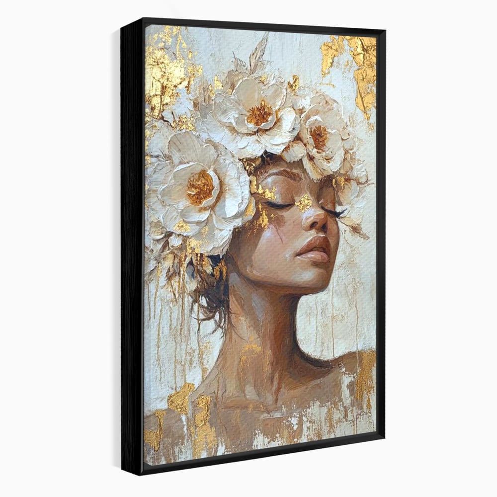 Leinwand Leinwand Wandkunst Premium LuxCanva® G1037, Essenz Angelika, Anmut, Geist, Gelassenheit, Schönheit, Göttlich, Weiß, Gold, Essenz, Wohnen, Schlafzimmer