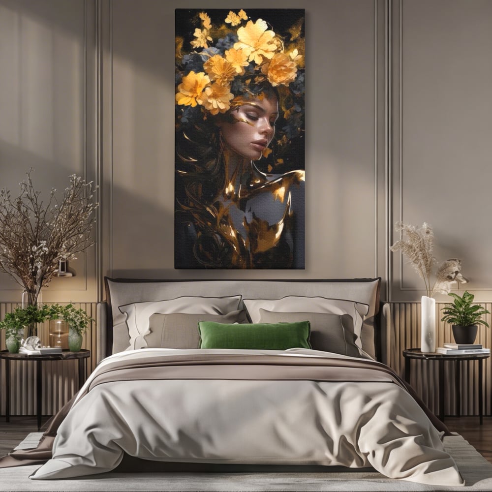 Tablou Canvas Premium LuxCanva® G1038, Zeita Toamnei , Splendoare, Flori, Aur, Metamorfoza, Regalitate, Solar, Divin, Gold, Living, Dormitor
