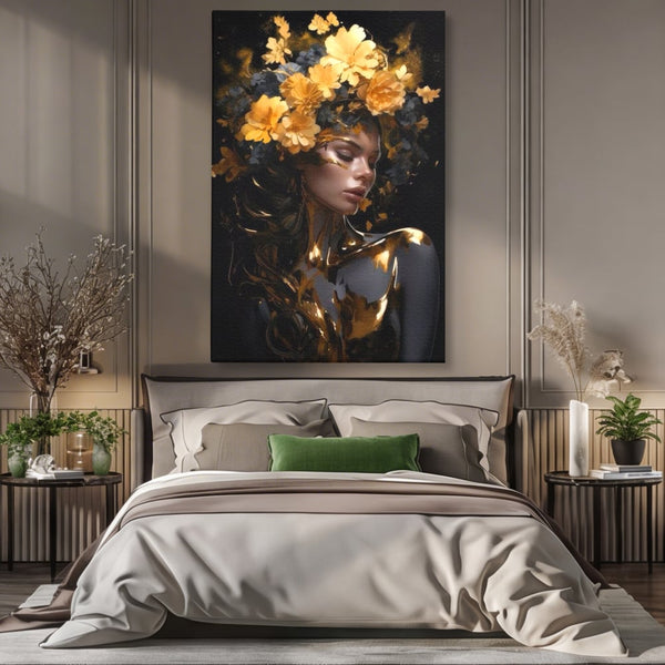 Tablou Canvas Premium LuxCanva® G1038, Zeita Toamnei , Splendoare, Flori, Aur, Metamorfoza, Regalitate, Solar, Divin, Gold, Living, Dormitor