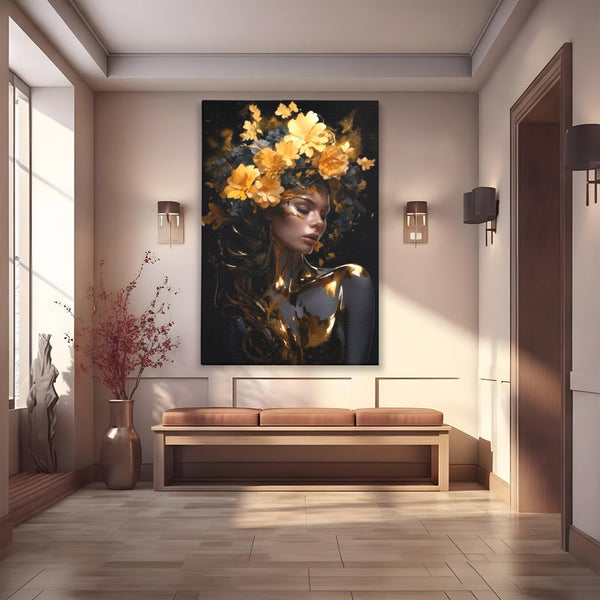 Tablou Canvas Premium LuxCanva® G1038, Zeita Toamnei , Splendoare, Flori, Aur, Metamorfoza, Regalitate, Solar, Divin, Gold, Living, Dormitor