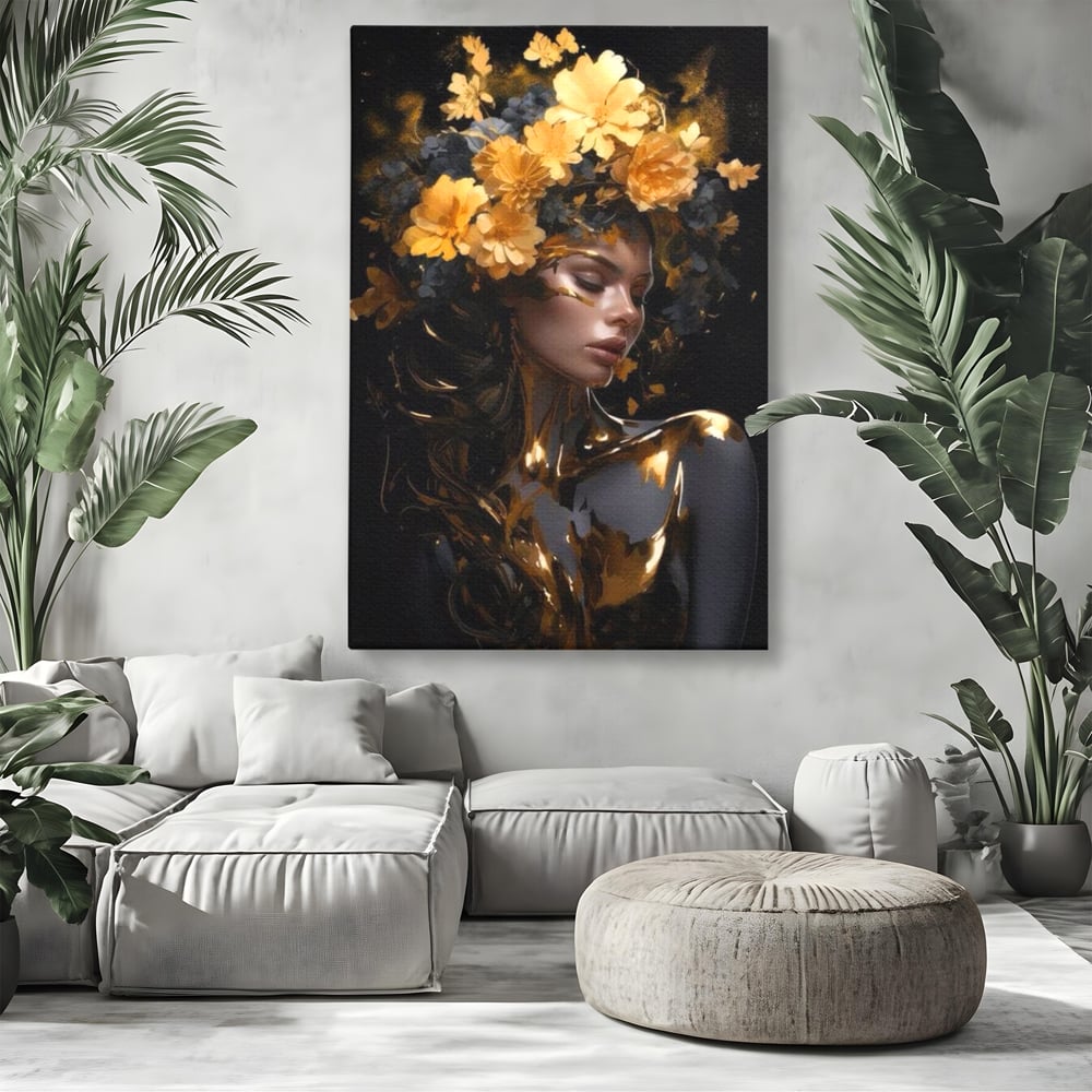 Tablou Canvas Premium LuxCanva® G1038, Zeita Toamnei , Splendoare, Flori, Aur, Metamorfoza, Regalitate, Solar, Divin, Gold, Living, Dormitor