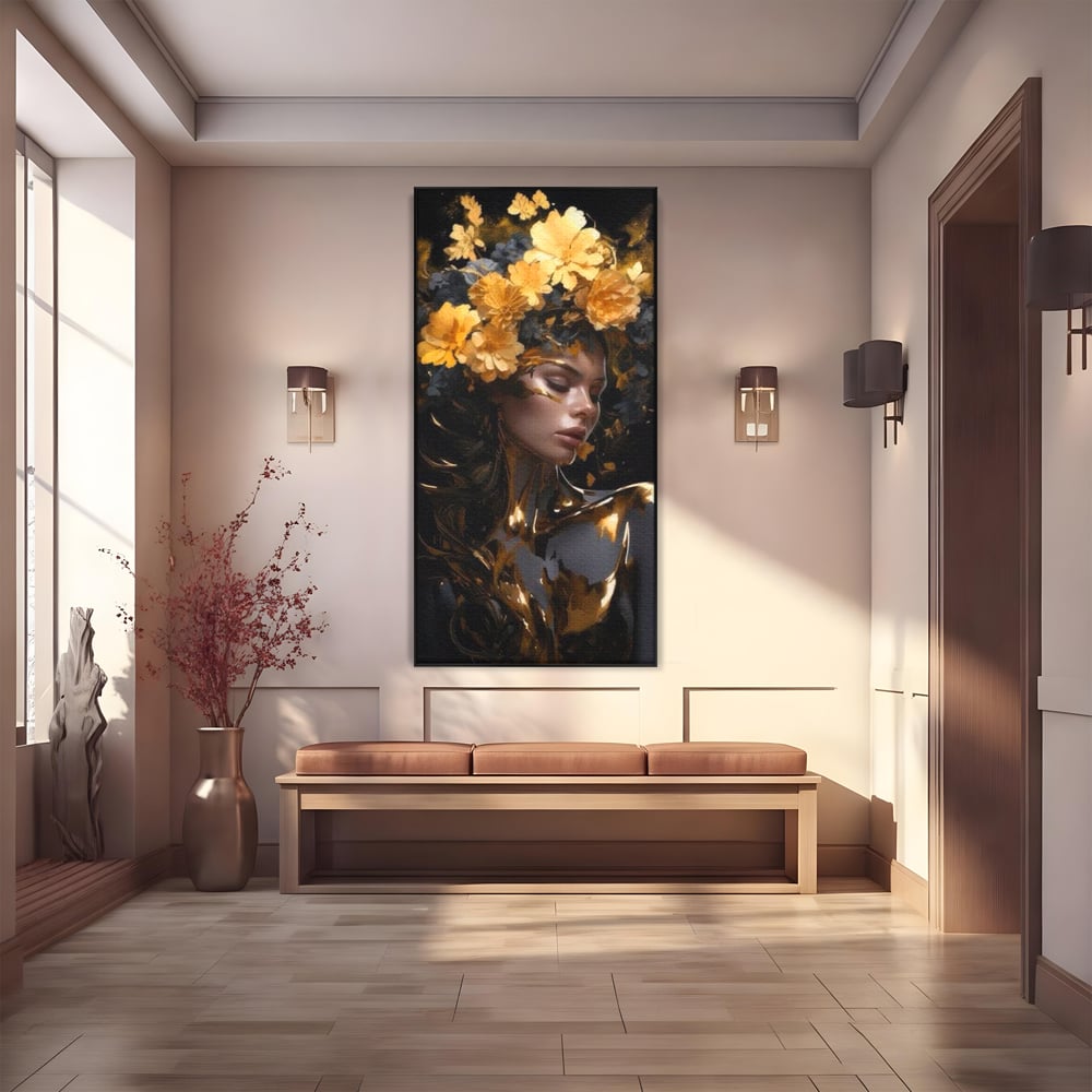 Tablou Canvas Premium LuxCanva® G1038, Zeita Toamnei , Splendoare, Flori, Aur, Metamorfoza, Regalitate, Solar, Divin, Gold, Living, Dormitor