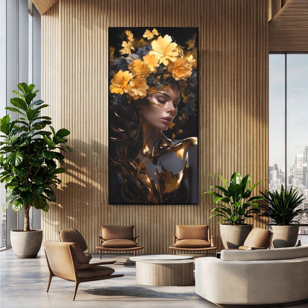 Tablou Canvas Premium LuxCanva® G1038, Zeita Toamnei , Splendoare, Flori, Aur, Metamorfoza, Regalitate, Solar, Divin, Gold, Living, Dormitor