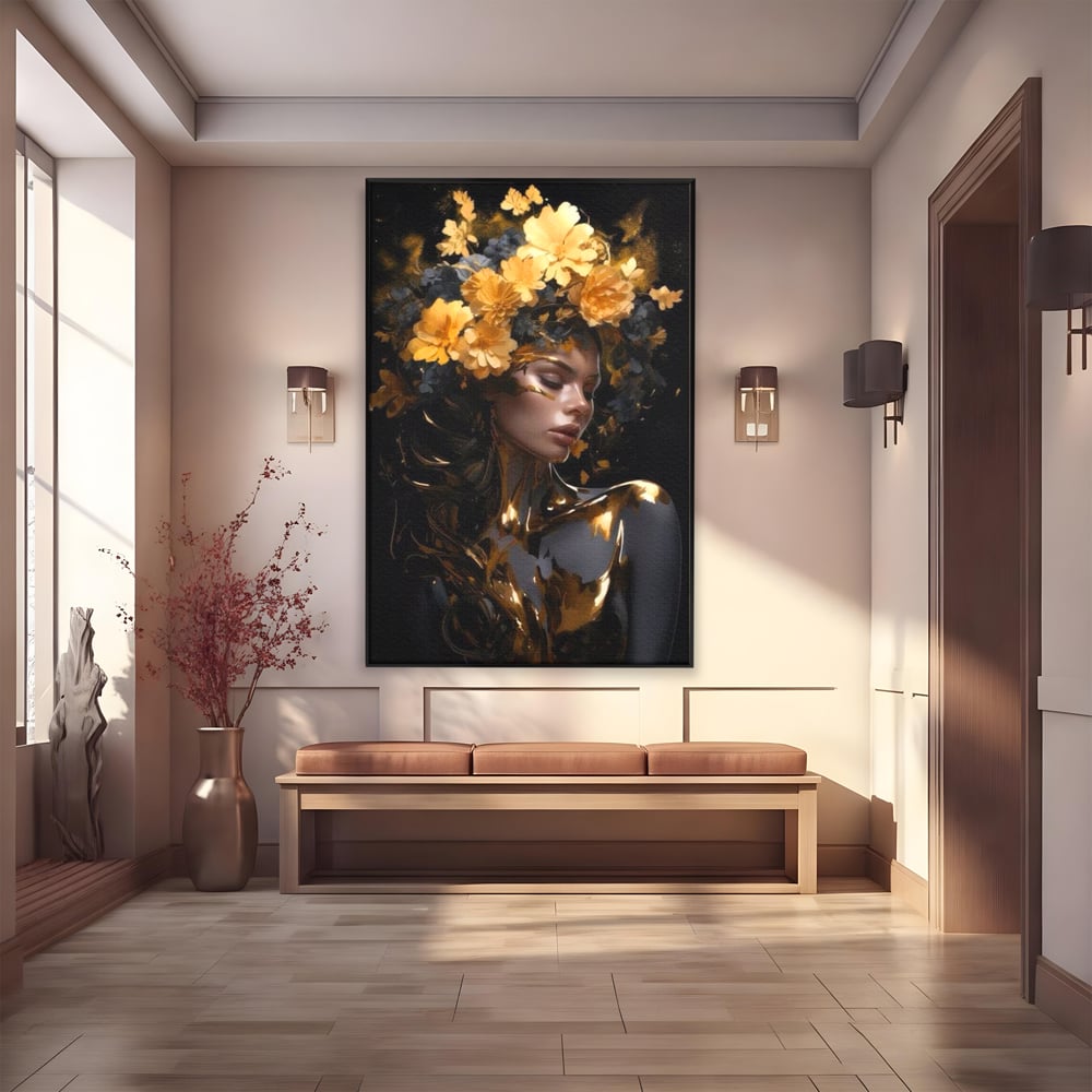 Tablou Canvas Premium LuxCanva® G1038, Zeita Toamnei , Splendoare, Flori, Aur, Metamorfoza, Regalitate, Solar, Divin, Gold, Living, Dormitor